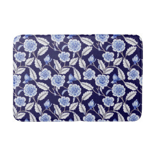Chinoiserie Blue and White Floral Hampton Willow Bath Mat
