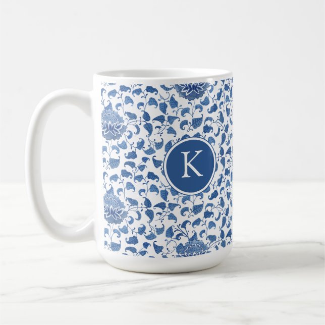 Chinoiserie Blue And White Monogram Initial Coffee Mug (Left)