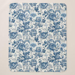 Chinoiserie Blue and White Peonies Floral Flowers Sherpa Blanket