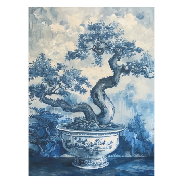 Chinoiserie Blue and White Porcelain Design  Tablecloth (Front)