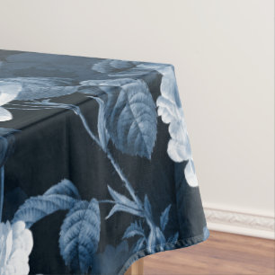 chinoiserie blue antique Redouté roses pattern Tablecloth