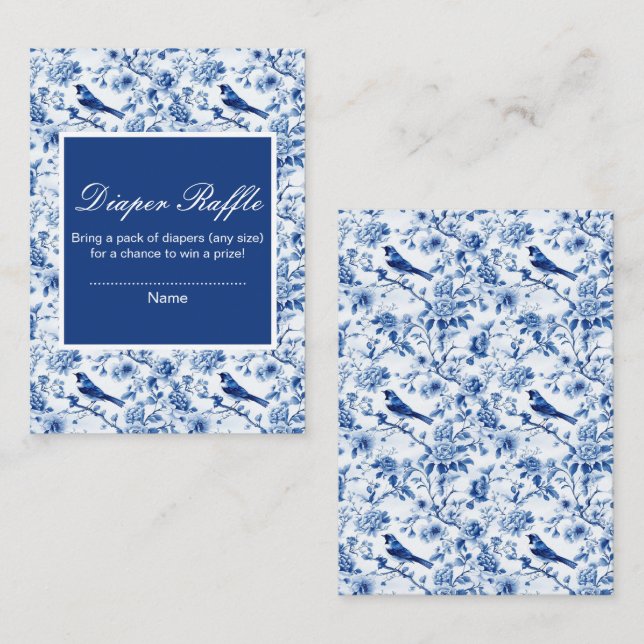 Chinoiserie Blue Birds and Flowers Baby Shower Enclosure Card (Front/Back)