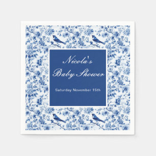 Chinoiserie Blue Birds and Flowers Baby Shower Napkin