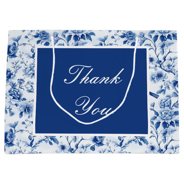 Chinoiserie Blue Birds and Flowers Birthday Large Gift Bag (Front)
