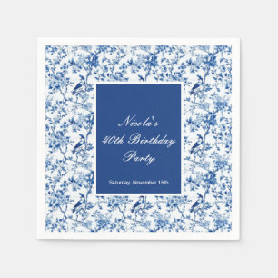 Chinoiserie Blue Birds and Flowers Birthday Napkin