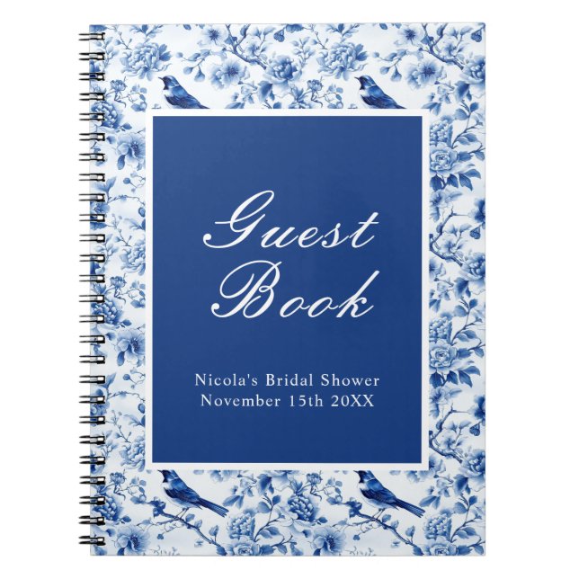 Chinoiserie Blue Birds and Flowers Bridal Shower Notebook (Front)