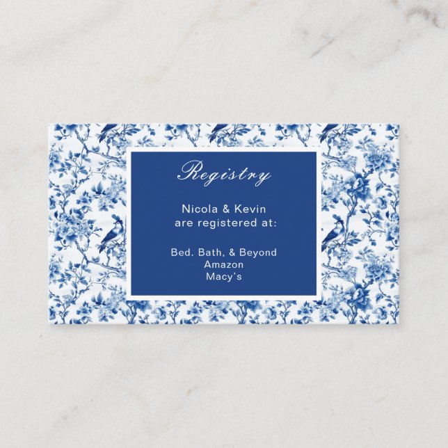 Chinoiserie Blue Birds and Flowers Wedding Enclosure Card (Front)