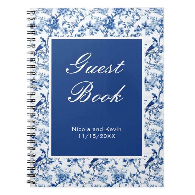 Chinoiserie Blue Birds and Flowers Wedding Notebook (Front)