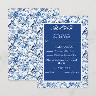 Chinoiserie Blue Birds and Flowers Wedding RSVP Card