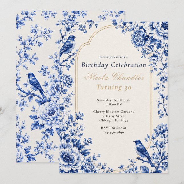 Chinoiserie Blue Birthday Invitation (Front/Back)
