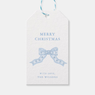 Chinoiserie Blue Bow Ribbon Christmas Gift Tag