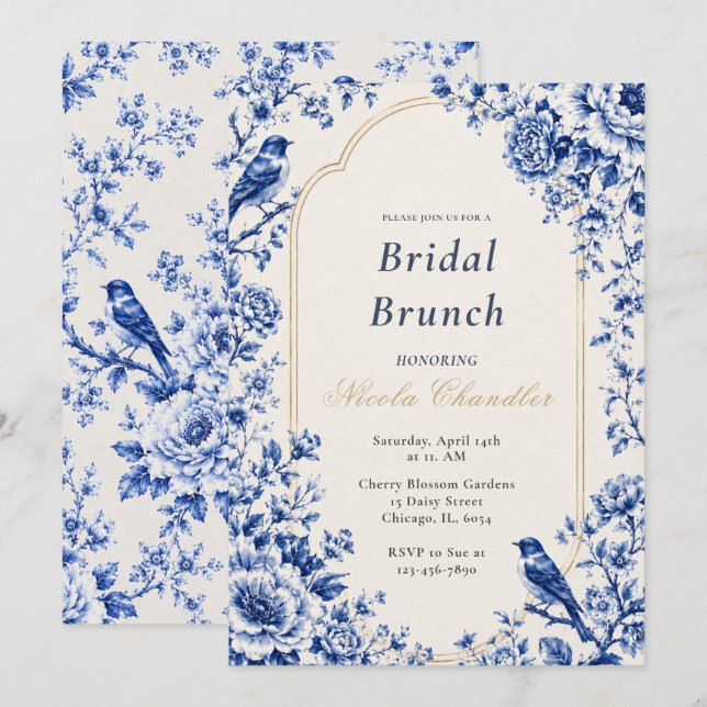 Chinoiserie Blue Bridal Brunch Invitation (Front/Back)