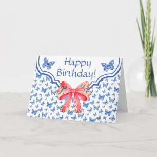 Chinoiserie Blue Butterfly Personalized Birthday Card