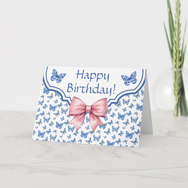 Chinoiserie Blue Butterfly Personalized Birthday  Card (Front)