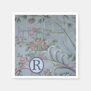 Chinoiserie Blue China Floral Monogram Garden Pink Napkin