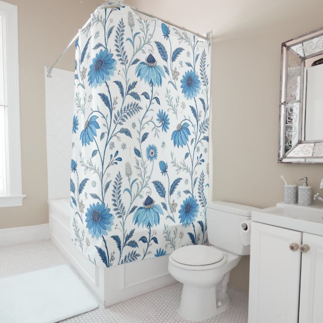 Chinoiserie Blue Echinacea Pattern (In Situ)
