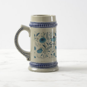 Chinoiserie Blue Echinacea Pattern Beer Stein