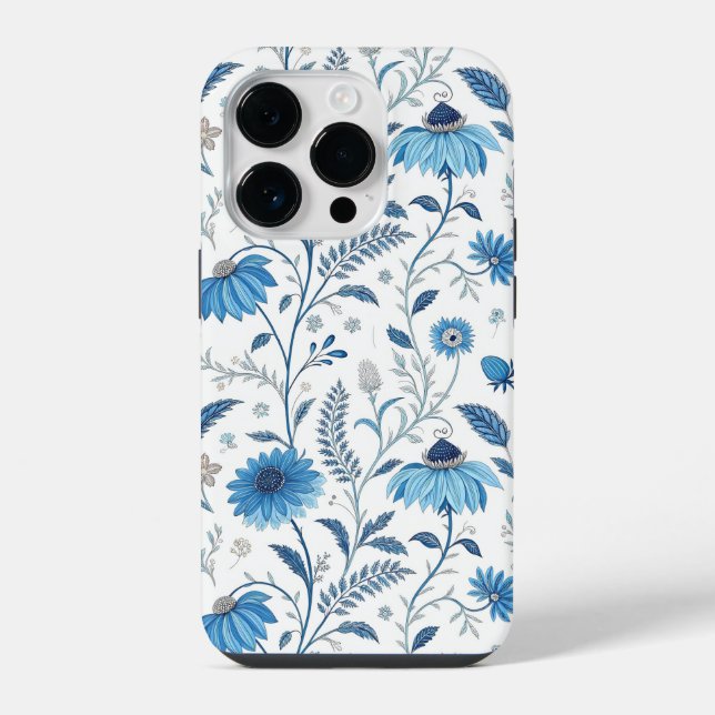 Chinoiserie Blue Echinacea Pattern iPhone Case (Back)