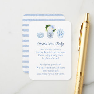 Chinoiserie Blue Floral Baby's Library Book Shower Enclosure Card