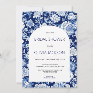 Chinoiserie Blue Floral Bridal Douche Invitation