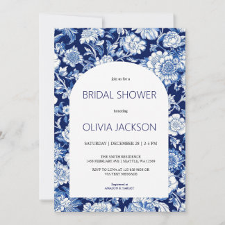 Chinoiserie Blue Floral Bridal Shower Invitation  