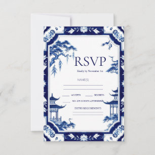 Chinoiserie Blue Floral Wedding Cartes RSVP