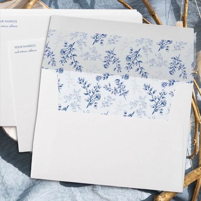 Chinoiserie Blue Floral Wedding Invitation Envelope (Elegant blue invitation envelopes from the Chinoiserie Wedding Collection by Darling & May)