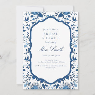 Chinoiserie Blue Flowers and Birds Invitation