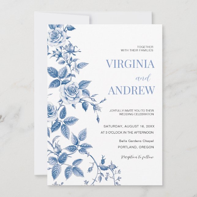 Chinoiserie Blue French Vintage Victorian Wedding Invitation (Front)