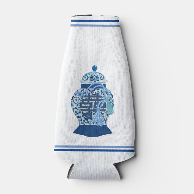 Chinoiserie Blue Ginger Jar Can Bottle Cooler (Front)