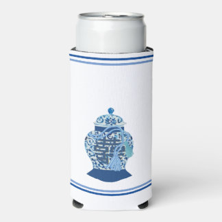 Chinoiserie Blue Ginger Jar Can Bottle Cooler