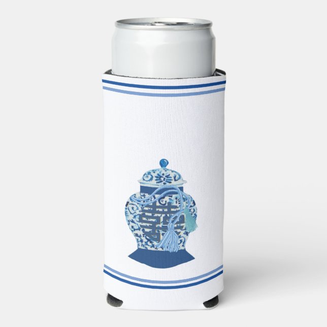 Chinoiserie Blue Ginger Jar Can Bottle Cooler (Seltzer Front)