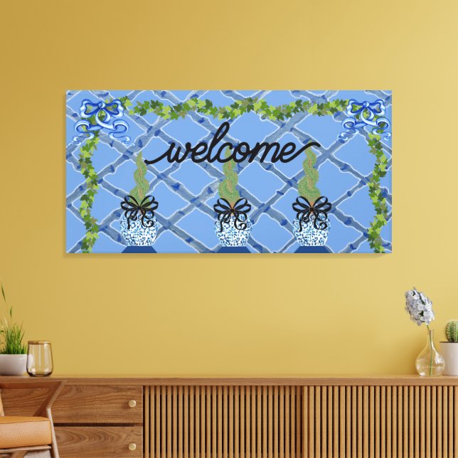 Chinoiserie Blue Ginger Jars Topiary Canvas Print (Insitu(LivingRoom))