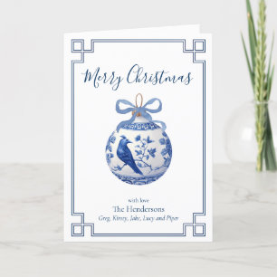 Chinoiserie Blue Ornament with Bow  Holiday Card