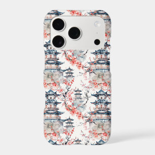 Chinoiserie Blue Pagoda Pink Blossom Floral