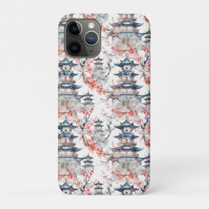 Chinoiserie Blue Pagoda Pink Blossom Floral iPhone 11 Pro Case