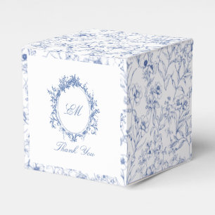 Chinoiserie Blue Toile Floral Crest Wedding Favor Box