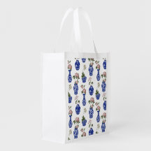 Chinoiserie blue vases and flowers 