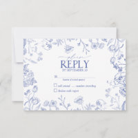 Chinoiserie Blue Victorian Floral Pas de menu RSVP