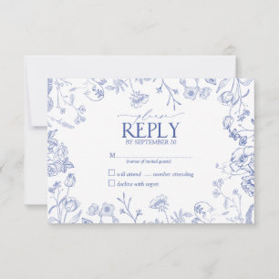 Chinoiserie Blue Victorian Floral Pas de menu RSVP