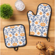 Chinoiserie Blue White Autumn Orange Pumpkins