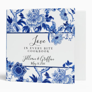 Chinoiserie Blue White Bird Foliage Bridal Recipe Binder