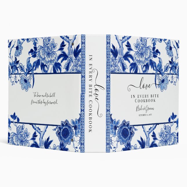 Chinoiserie Blue White Bird Foliage Bridal Recipe Binder (Background)