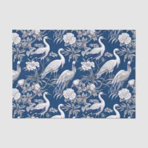 Chinoiserie Blue White Birds Painting Decoupage Tissue Paper