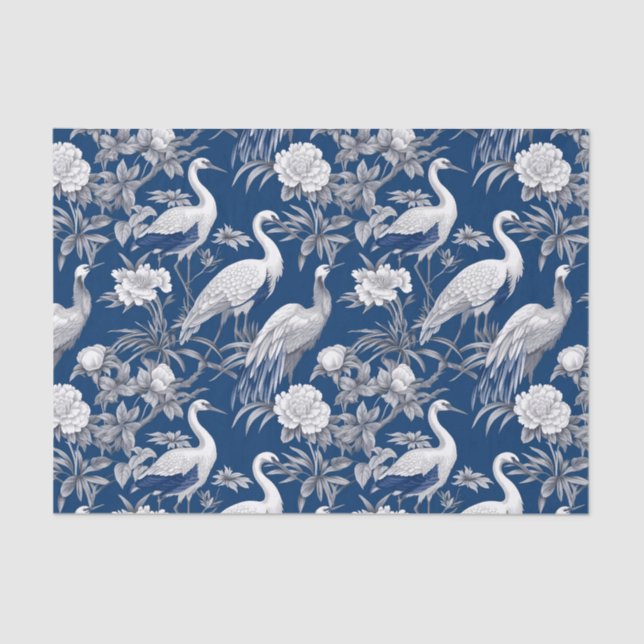 Chinoiserie Blue White Birds Painting Decoupage Tissue Paper (Front)