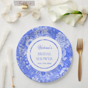 Chinoiserie Blue White Bridal Shower Paper Plate