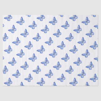 Chinoiserie Blue White Butterflies Tissue Paper