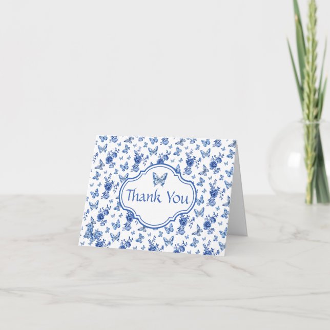 Chinoiserie Blue White Butterfly Personalized  Holiday Card (Front)