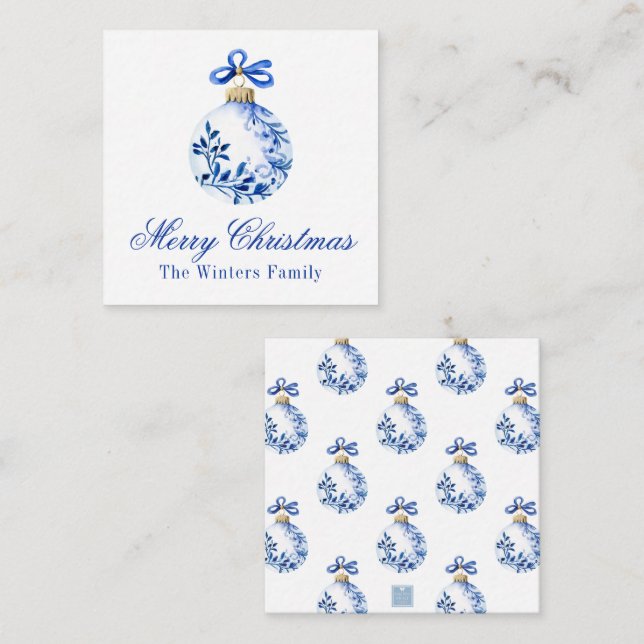 Chinoiserie Blue & White Christmas Ornament Gift Card (Front/Back)
