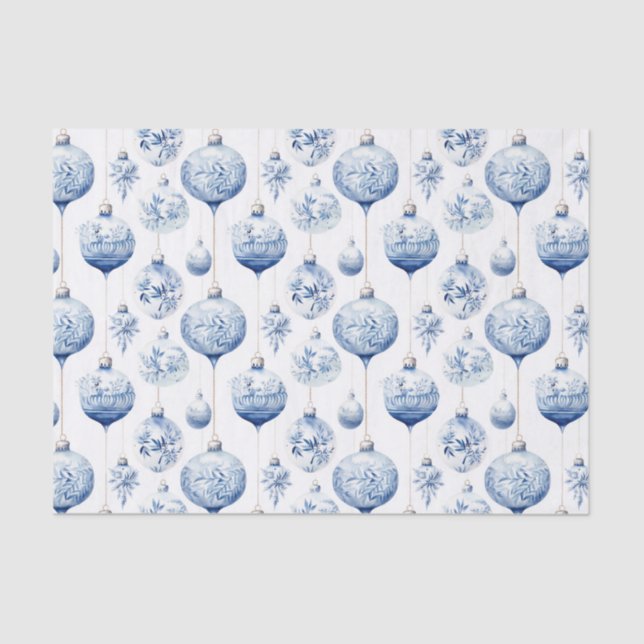 Chinoiserie Blue & White Christmas Ornaments Tissue Paper (Front)